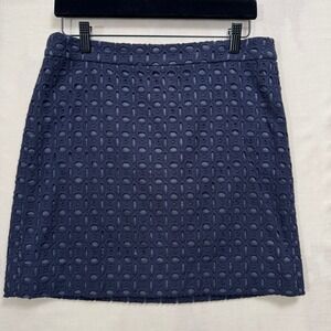 J.Crew Skirt Womens 6 Navy Blue Eyelet Lace Mini Straight Cotton